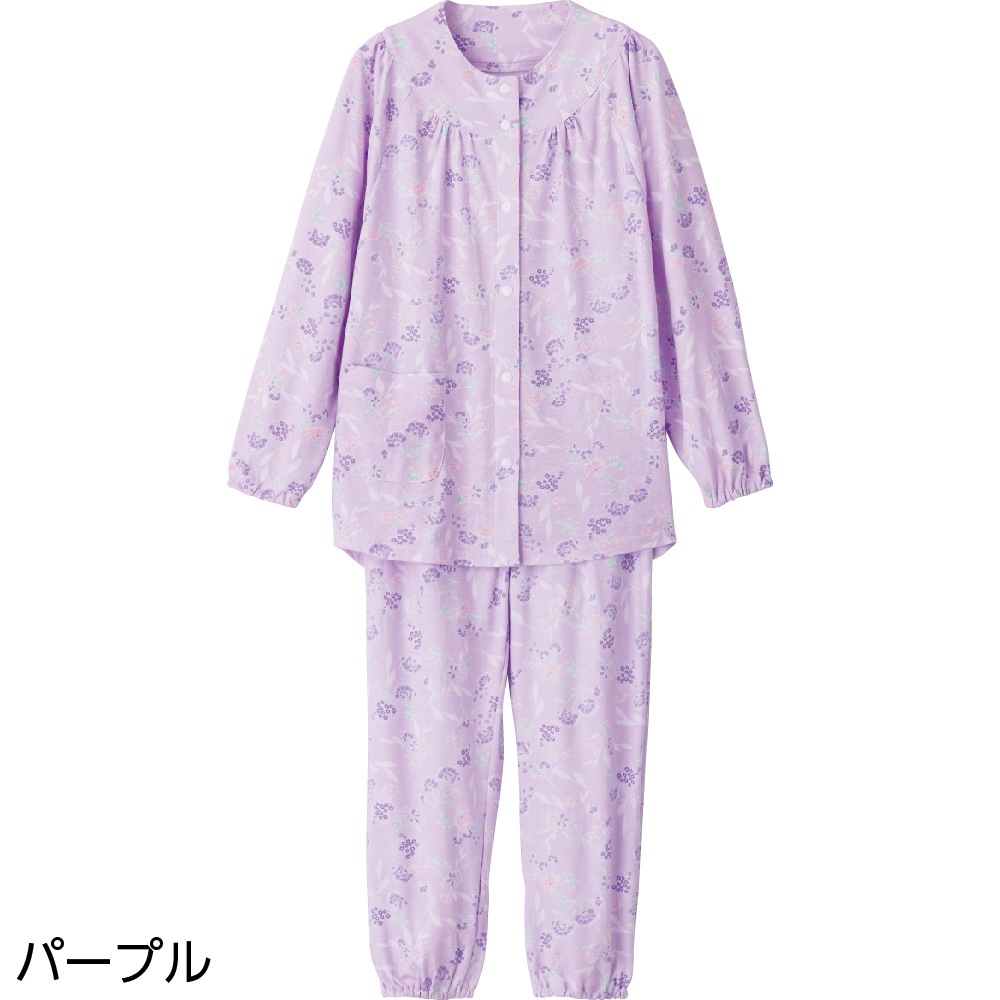 【レディース・婦人用パジャマ 上下セット】ホックパジャマ 介護しやすい パジャマ 介護用 前開き ホック ラグラン袖 ウエストゴム オールシーズン