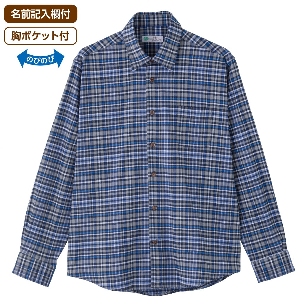 綿混斜め釦ホールシャツ