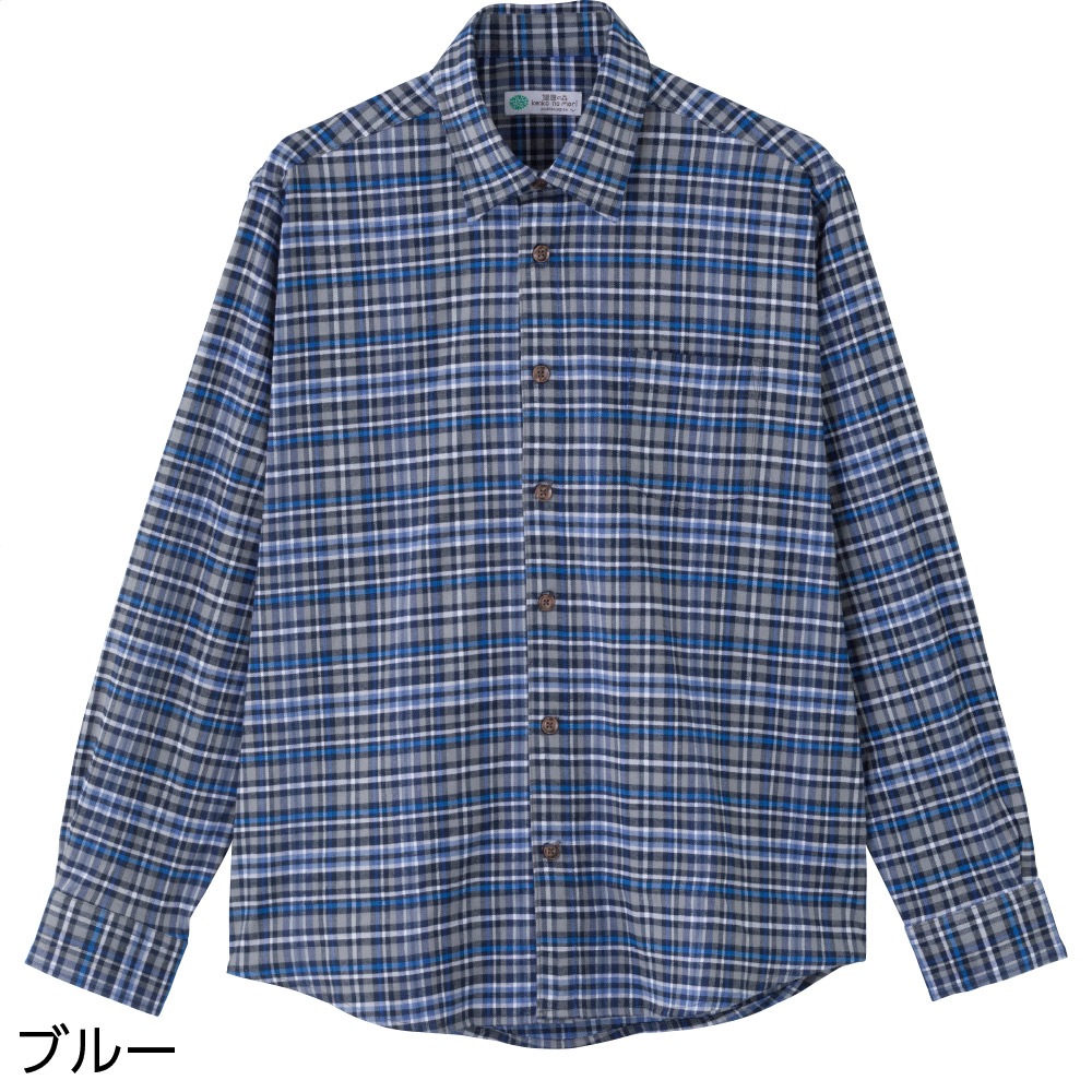 綿混斜め釦ホールシャツ