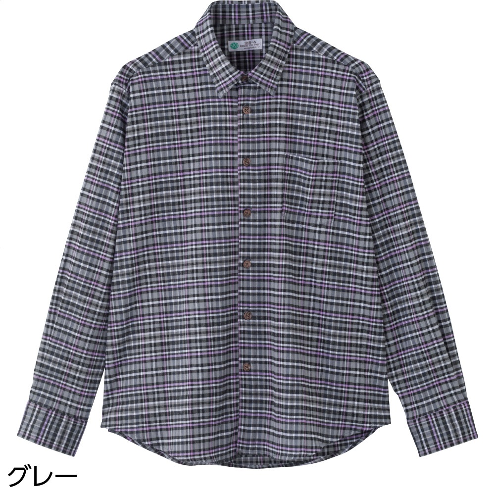 綿混斜め釦ホールシャツ