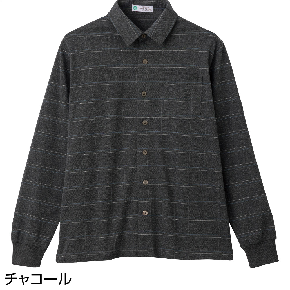 裏起毛斜め釦ホールニットシャツ