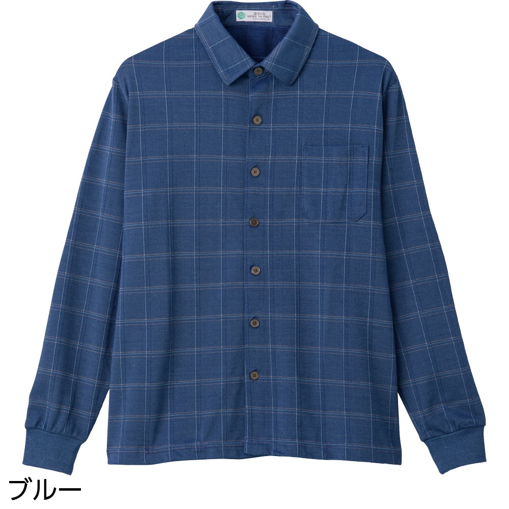 裏起毛斜め釦ホールニットシャツ