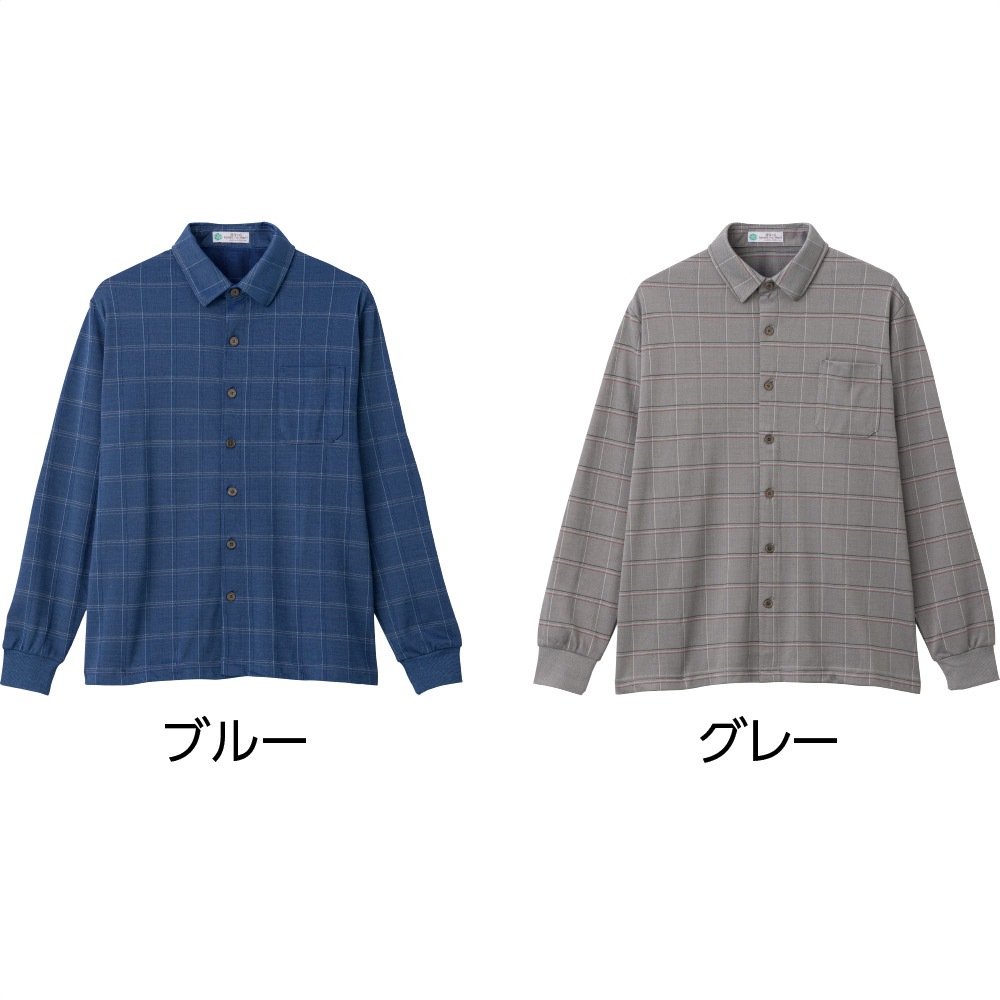 裏起毛斜め釦ホールニットシャツ