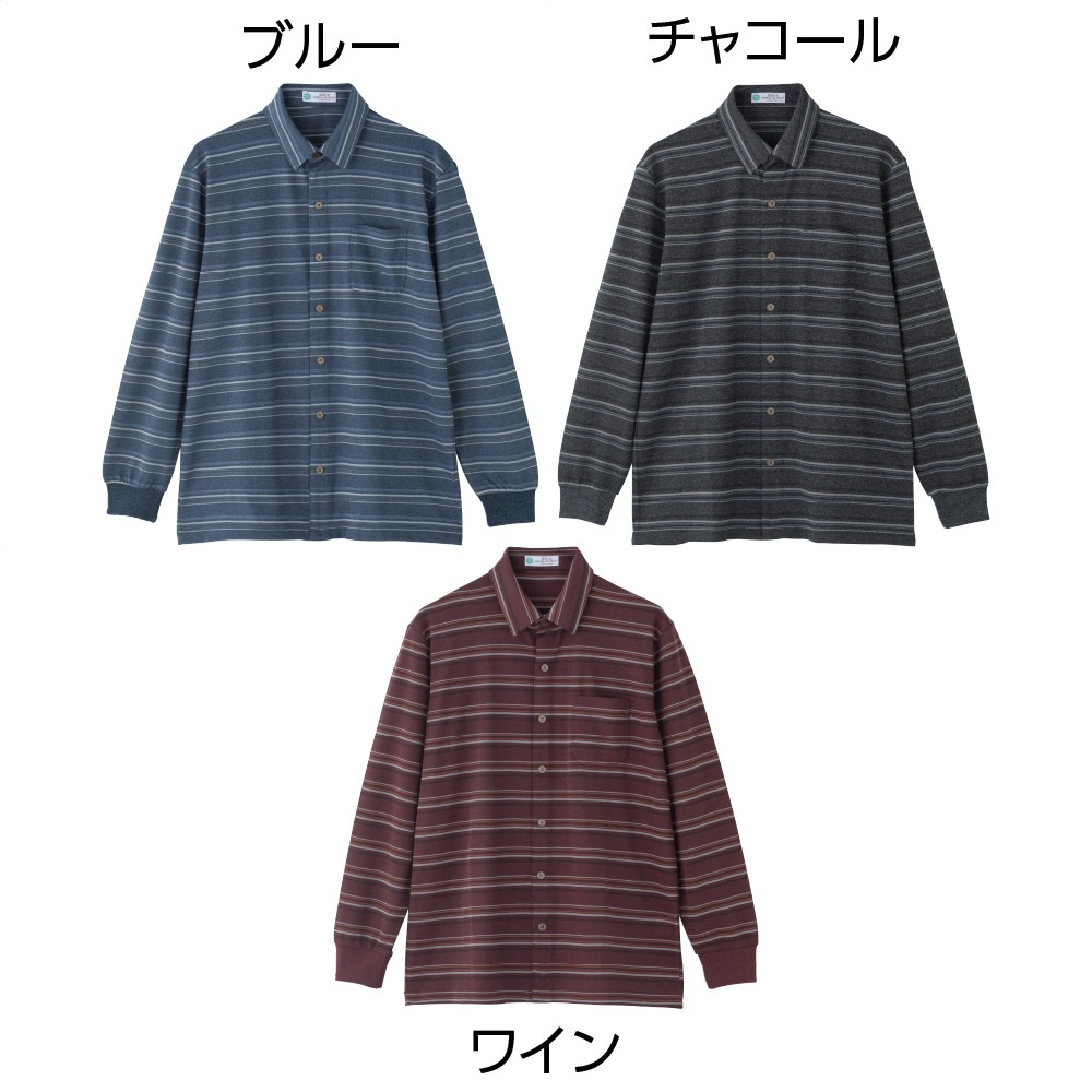 綿混スナップ釦ニットシャツ