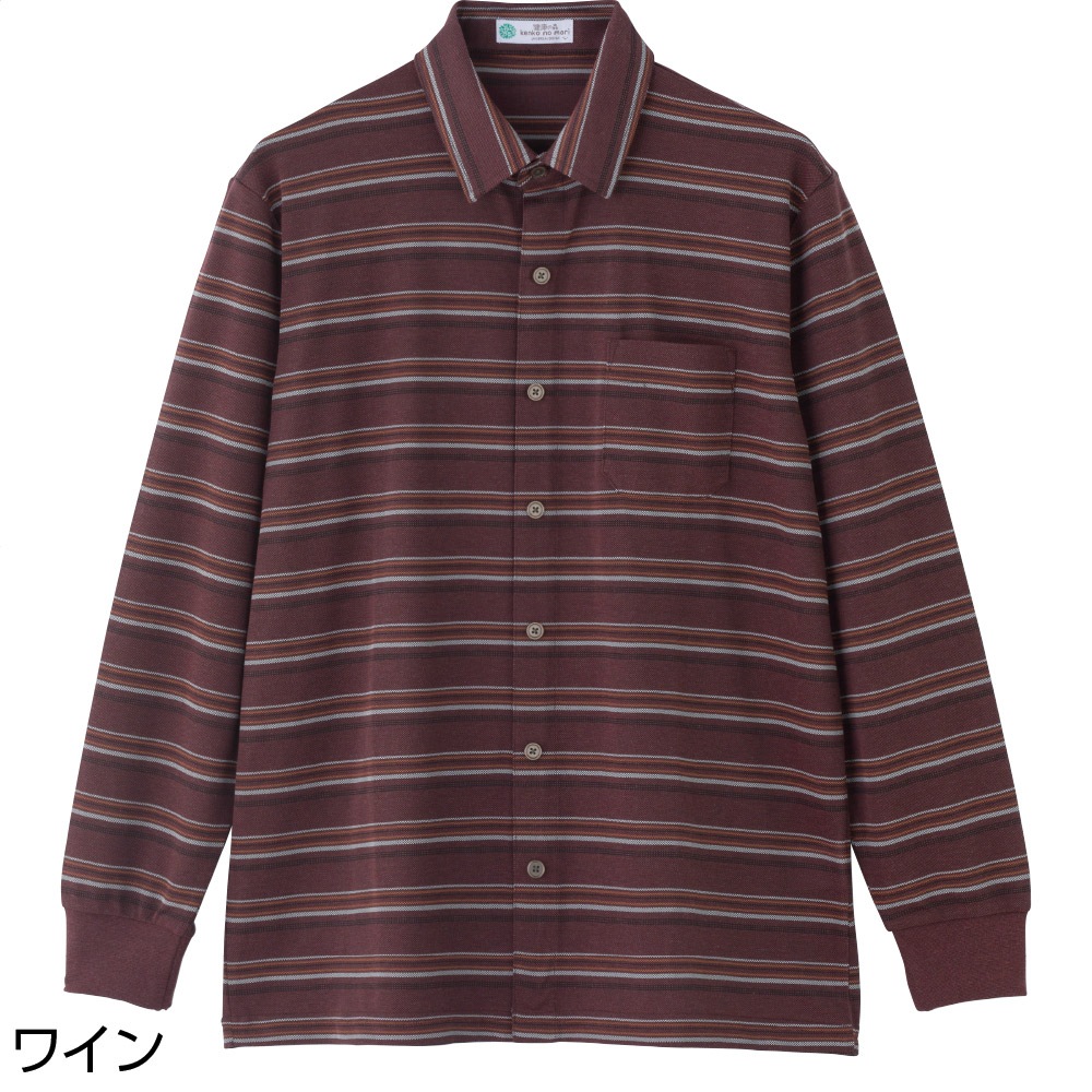 綿混スナップ釦ニットシャツ