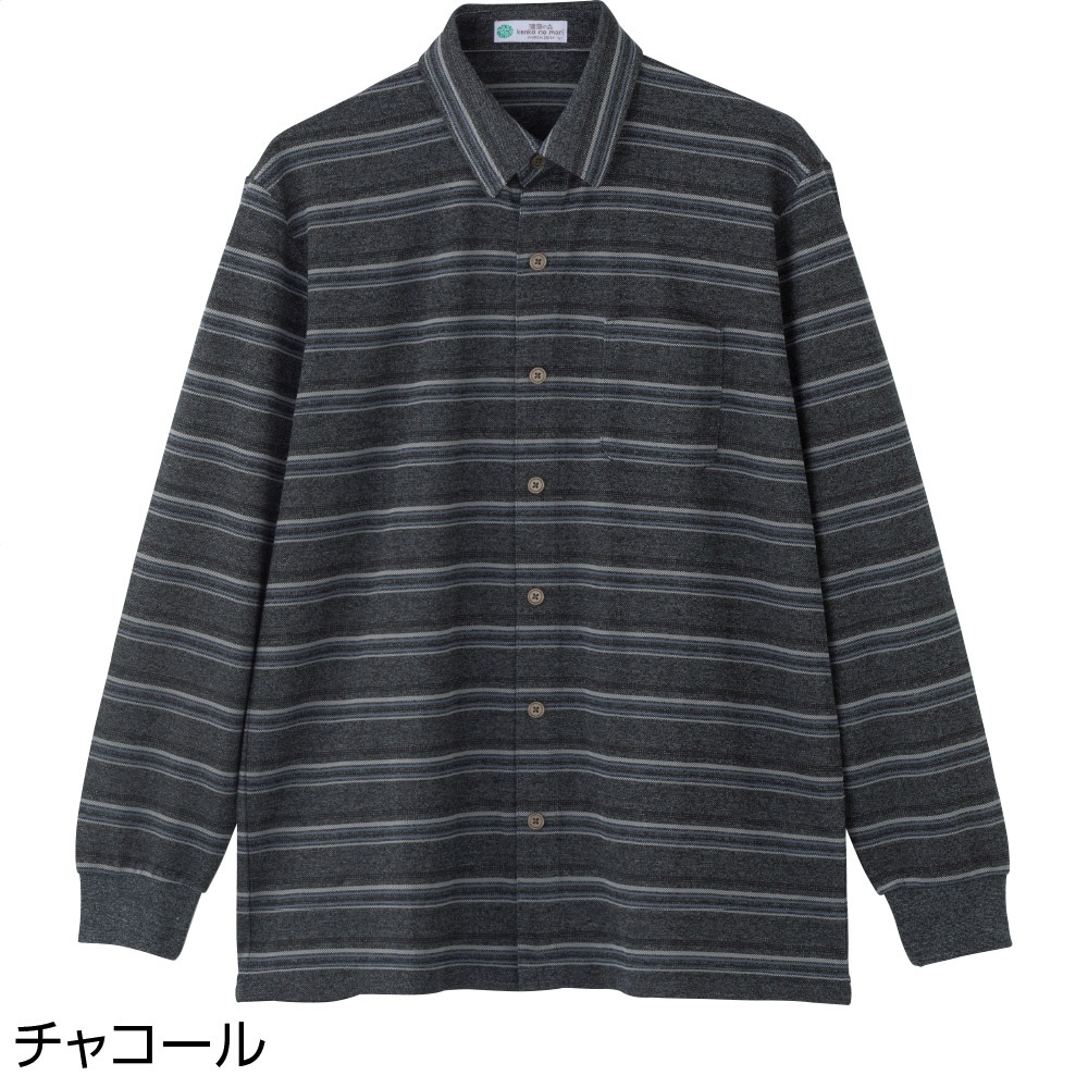 綿混スナップ釦ニットシャツ