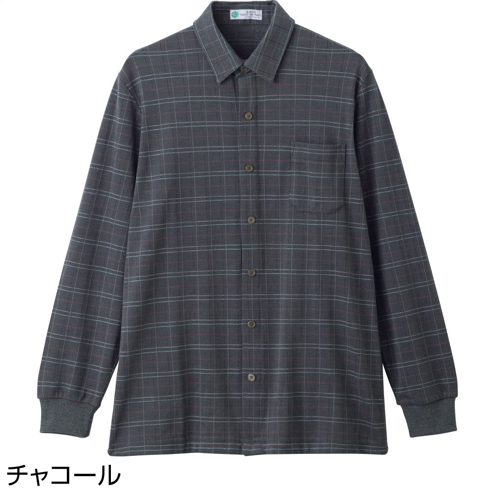 裏起毛スナップ釦ニットシャツ