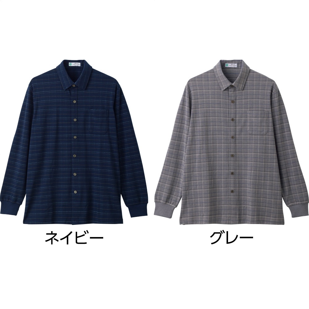 裏起毛スナップ釦ニットシャツ