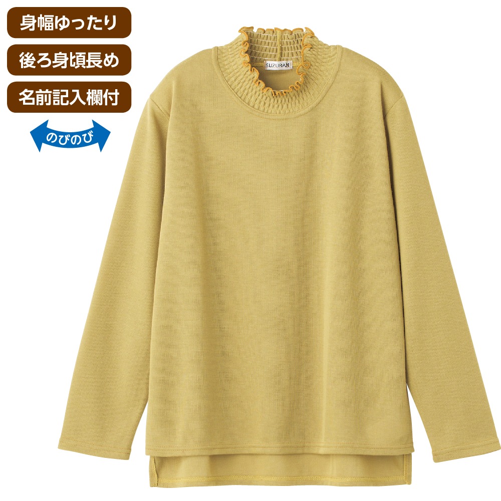 後ろ長め薄起毛シャーリング衿Ｔシャツ