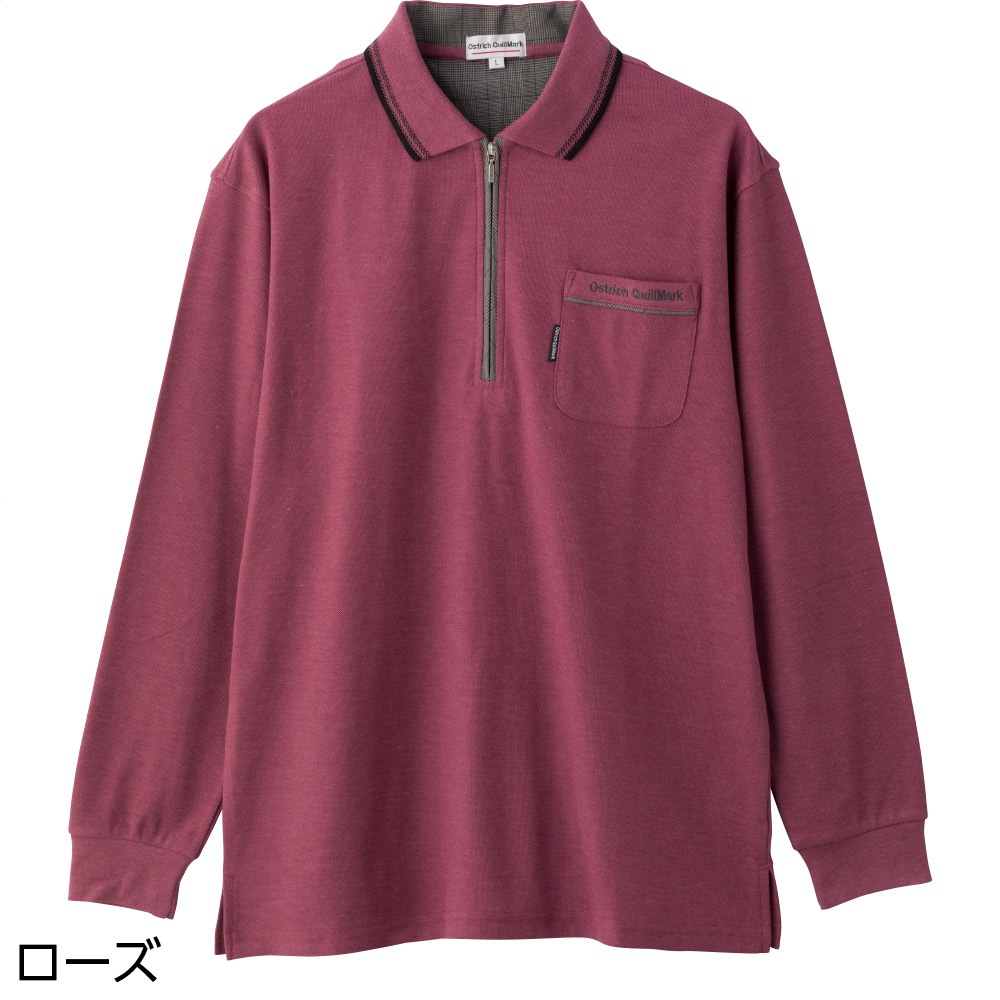 綿混ハーフジップポロシャツ