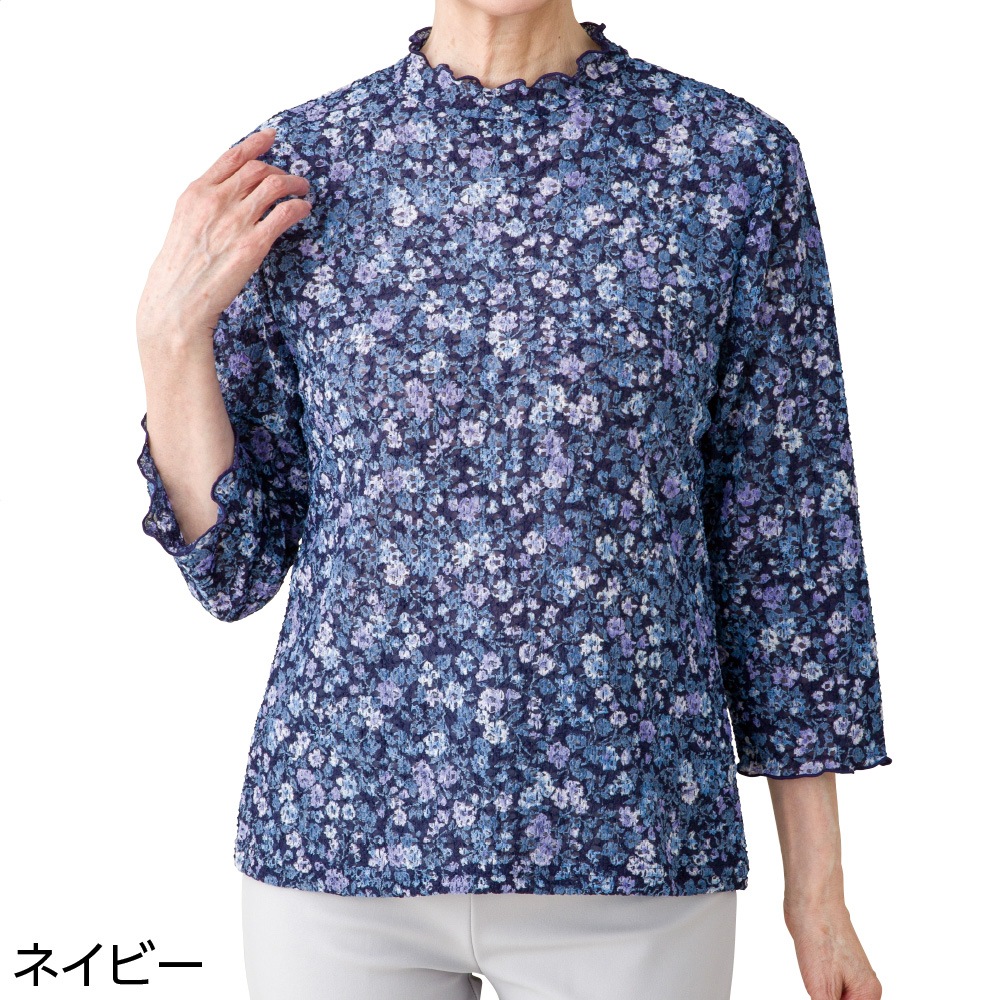 7分袖花柄京都プリントＴシャツ