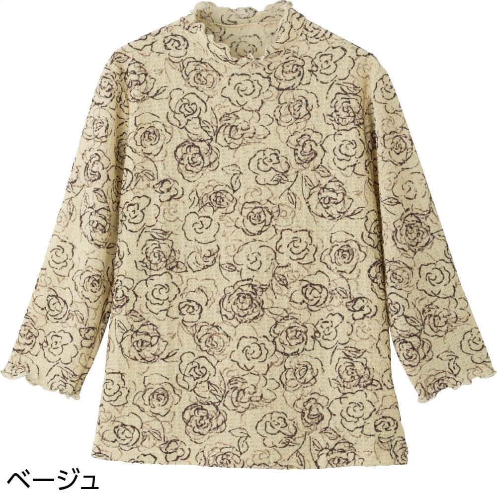 7分袖花柄京都プリントＴシャツ