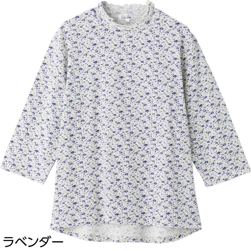 7分袖綿ストレッチ後ろ長めＴシャツ