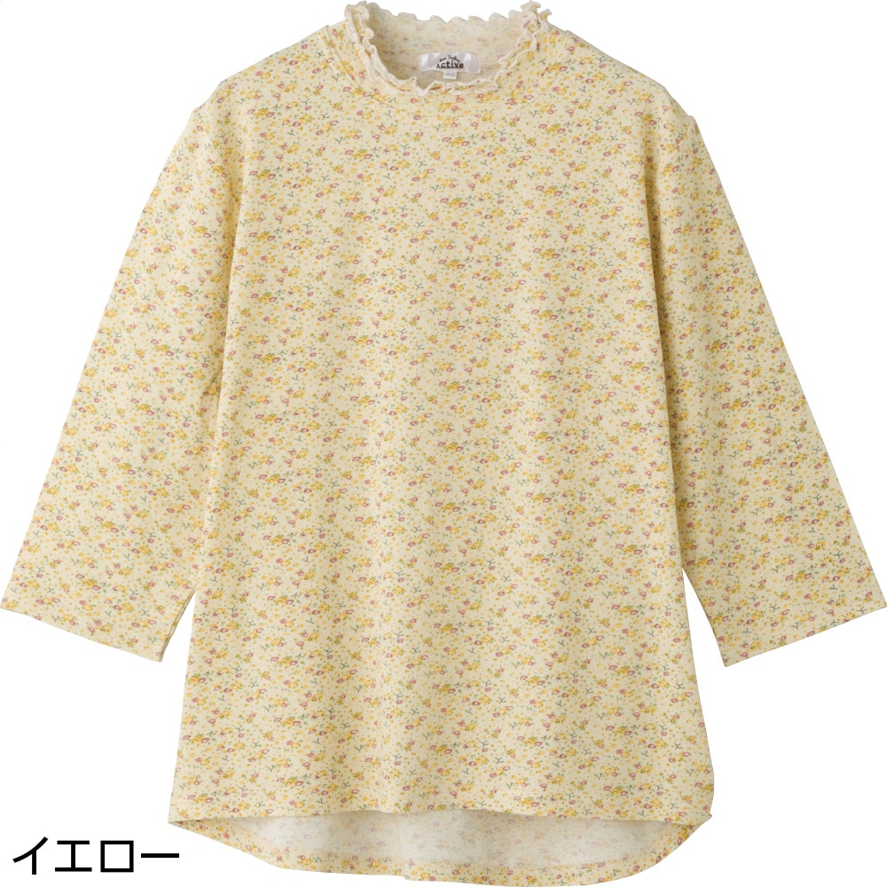7分袖綿ストレッチ後ろ長めＴシャツ