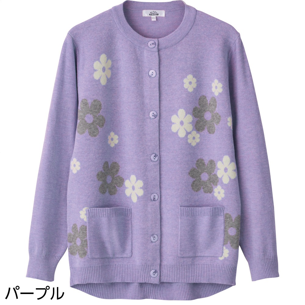 もちもちニット斜め釦ホールカーディガン