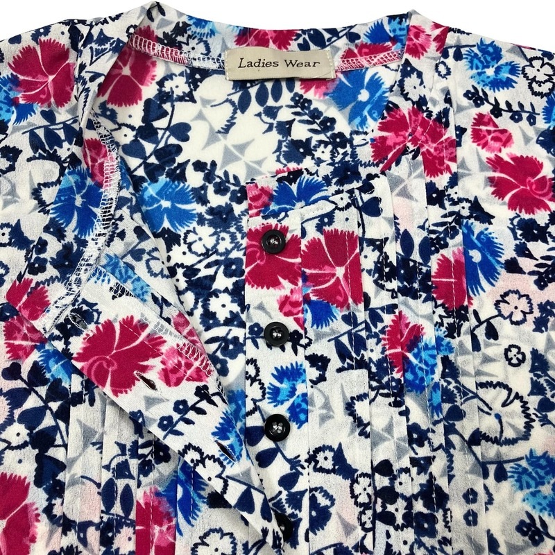 【Sサイズ】花柄ピンタック七分袖カットソー