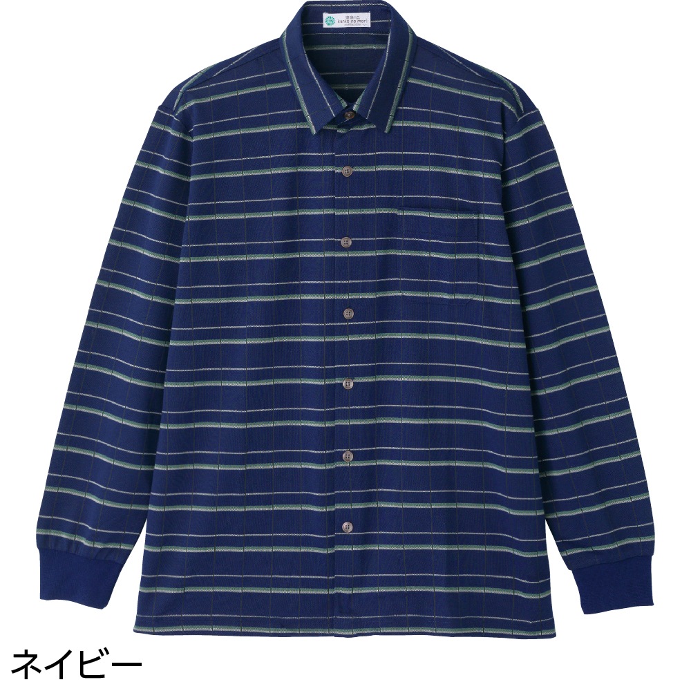 綿混斜め釦ホールニットシャツ