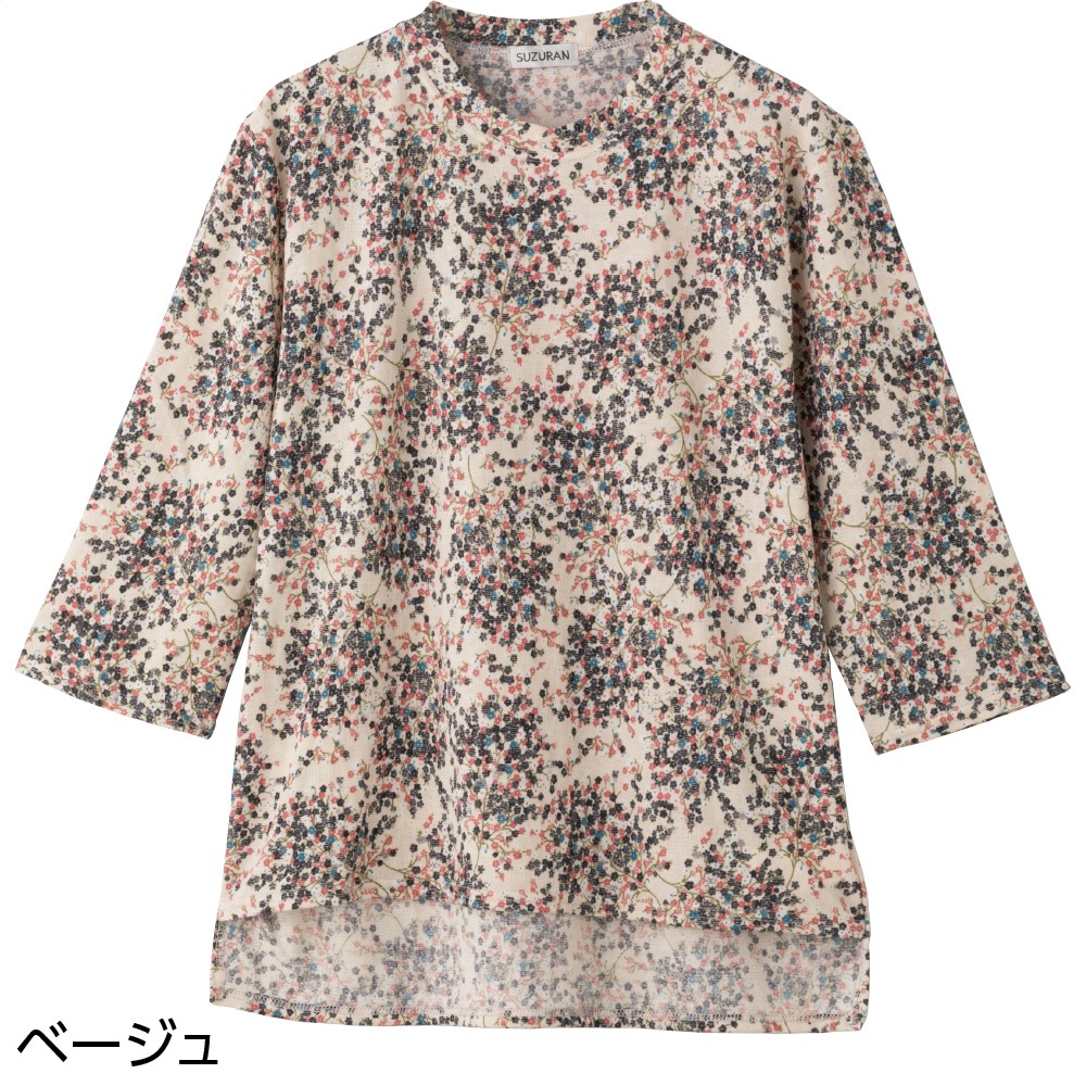 7分袖後ろ長め綿混Ｔシャツ