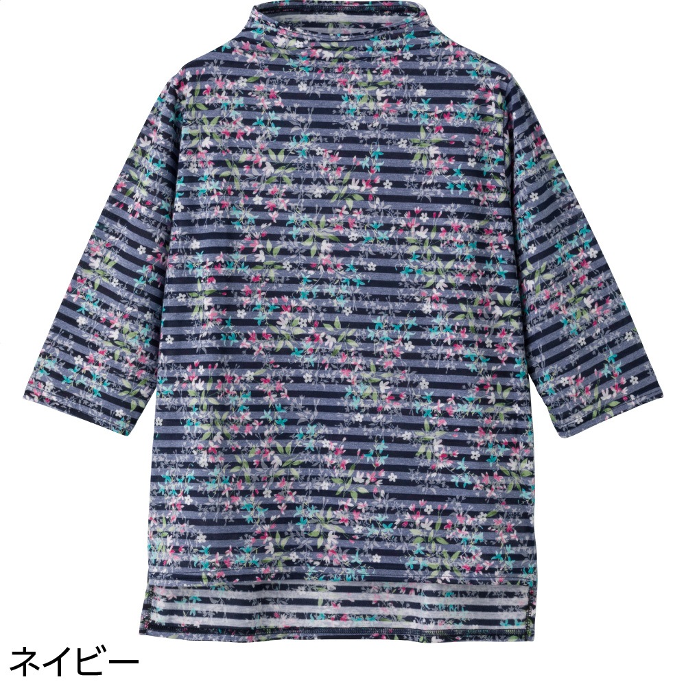 7分袖後ろ長め綿混Ｔシャツ