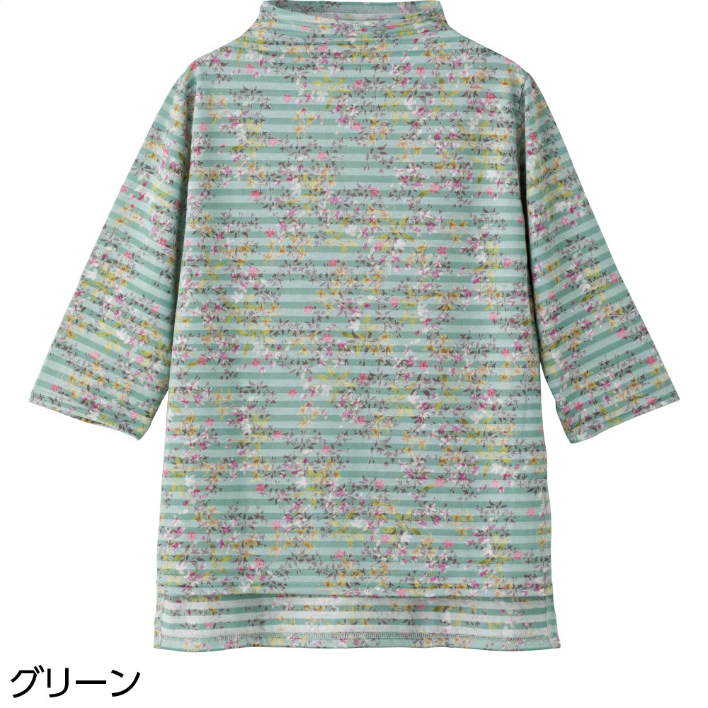 7分袖後ろ長め綿混Ｔシャツ