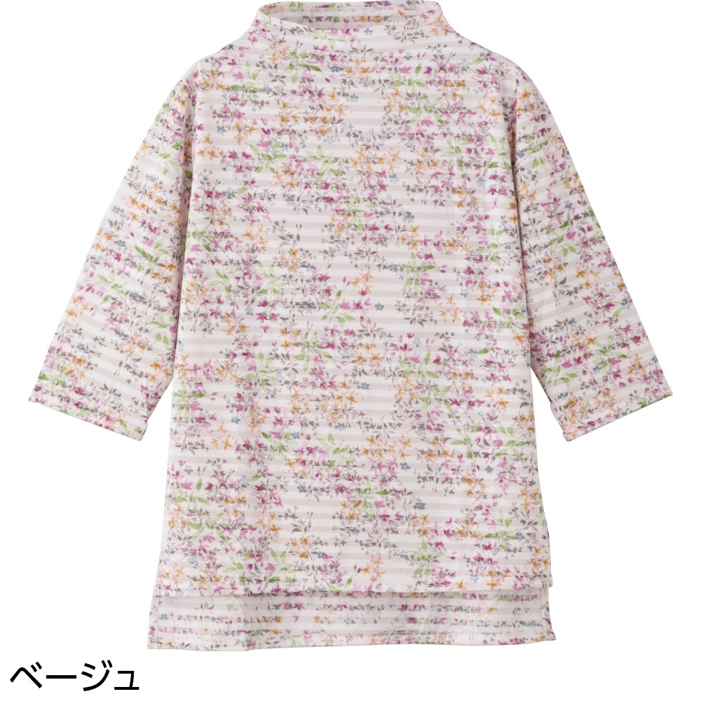 7分袖後ろ長め綿混Ｔシャツ