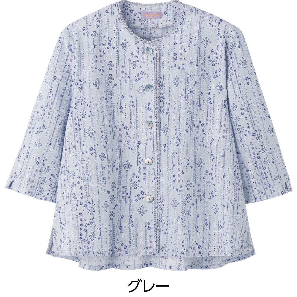 7分袖斜めボタンホールブラウス