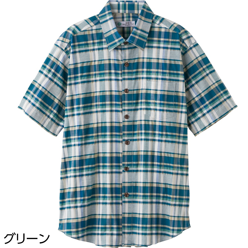 しじら斜め釦ホール半袖シャツ