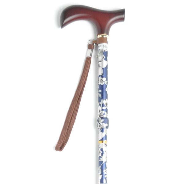 夢ライフステッキ 柄杖折りたたみ伸縮型[花ネイビー]【ウェルファン
