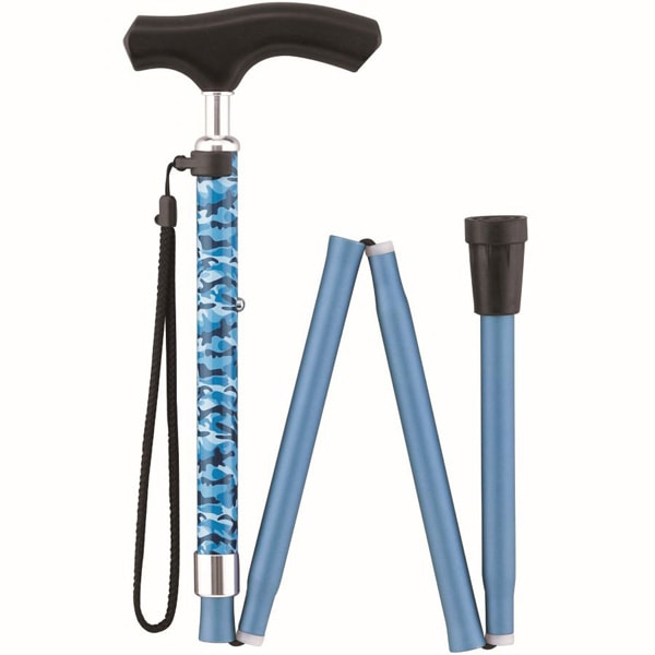 折りたたみ スリムネックステッキ カモフラステッキ [青迷彩柄] FS