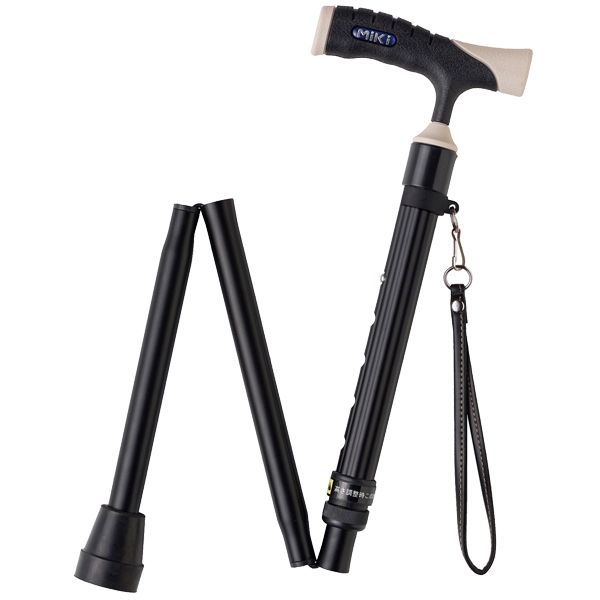調整可能な黒色アルミ杖 MRA-06307 ソフトグリップ 伸縮折りたたみアルミ杖 ベーシック