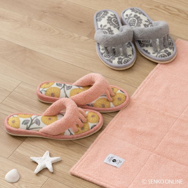 ★SDS Hanao ピャーリー 5本指スリッパ （M）約22.5～24cm コーラルピンク/グレー