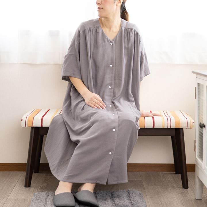 M+home スオラ 前開きワンピース M～Lサイズ ブルー/グレー/ネイビーブルー