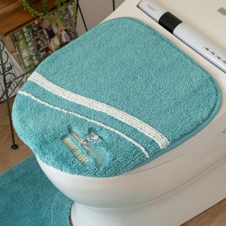 PEANUTS サーフ トイレ兼用フタカバー（普通便座＆温水洗浄・暖房便座兼用） ベージュ/ターコイズブルー