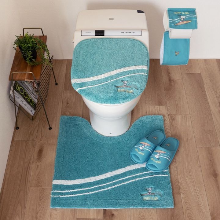 ブルー色　PEANUTS　スヌーピー　トイレマットセット　新品 トイレ4点セット SNOOPY ピーナッツ キャラ 可愛い】トイレ