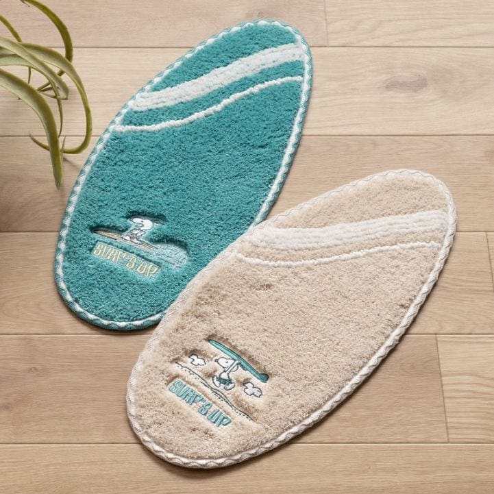 PEANUTS サーフ ミニアクセントマット 約20×45cm ベージュ/ターコイズブルー