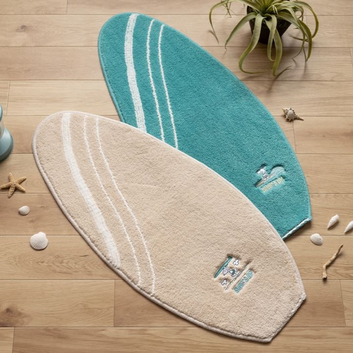 PEANUTS サーフ アクセントマット 約40×90cm ベージュ/ターコイズブルー