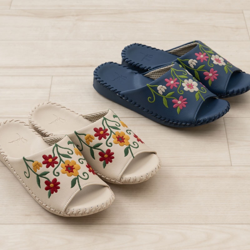 シビラ フロラシオン スリッパ Sサイズ（約21.5～22.5cm）Mサイズ（約22.5～23.5cm）/Lサイズ（約23.5～24.5cm） ベージュ/ネイビーブルー