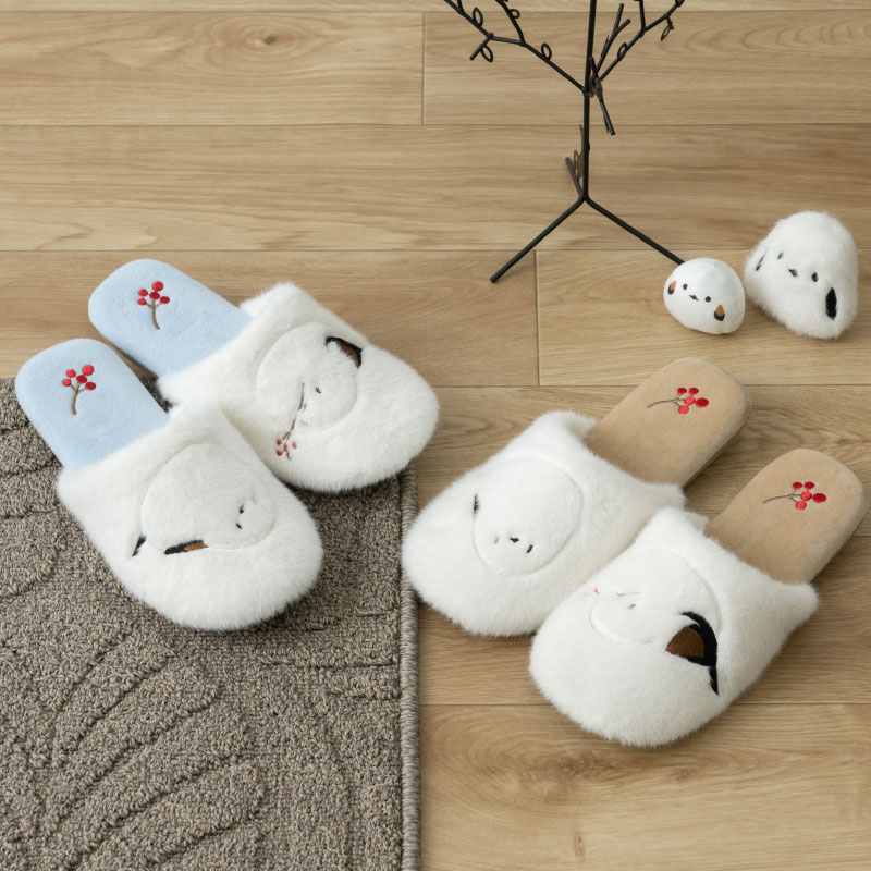 SDS なかよしシマエナガ スリッパ 約22～24cm ブルー/ベージュ