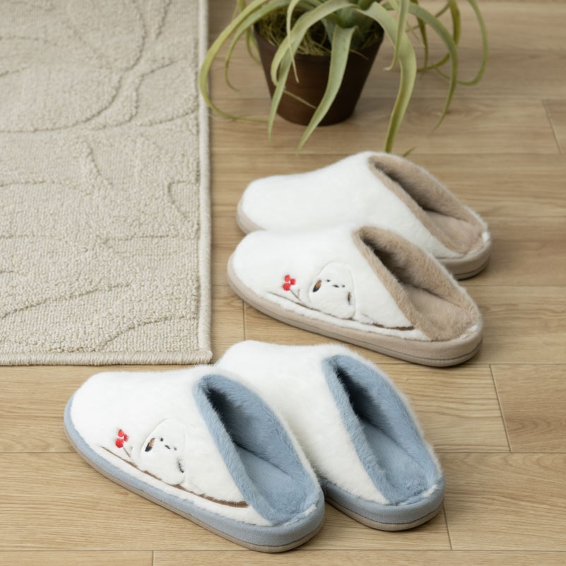 SDS あったかシマエナガ スリッパ 約22～24cm ブルー/ベージュ