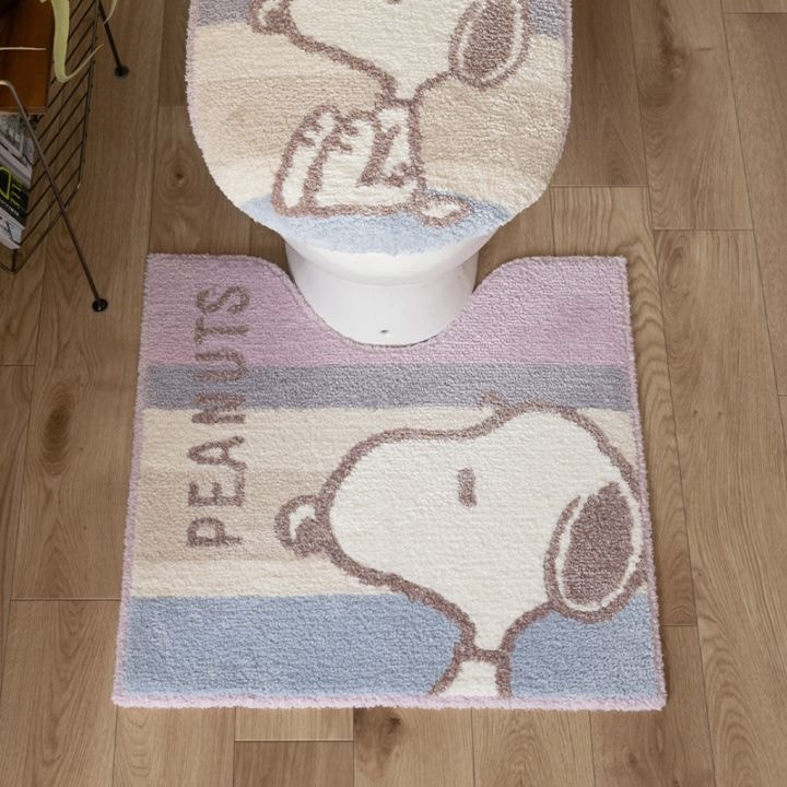 PEANUTS くすみパステル トイレマット 約58×60cm ブルー/ピンク