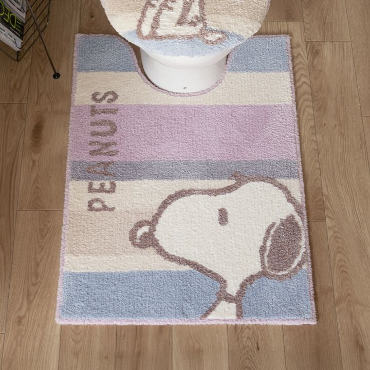 PEANUTS くすみパステル ロングトイレマット 約80×60cm ブルー/ピンク