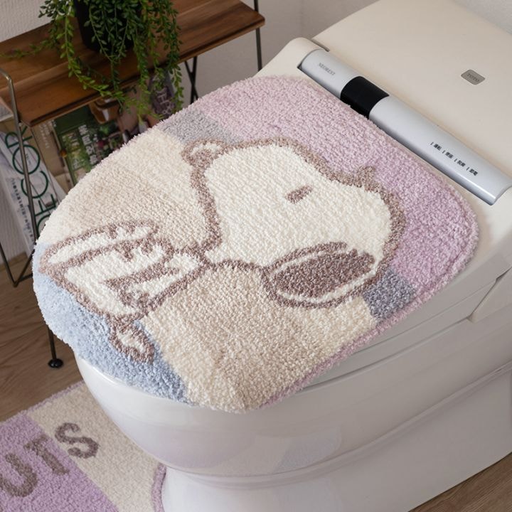 PEANUTS くすみパステル トイレ兼用フタカバー（普通便座＆温水洗浄・暖房便座兼用） ブルー/ピンク