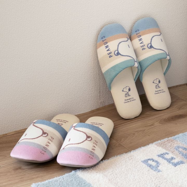 PEANUTS くすみパステル スリッパ フリーサイズ ブルー/ピンク