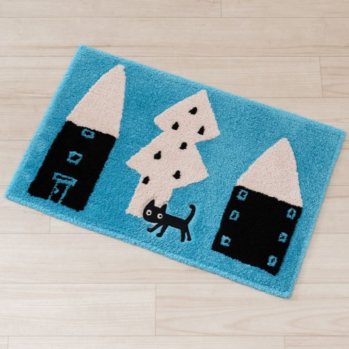 アツコマタノ 迷子のMEME BEBE バスマット 約45×70cm ブルー/アイボリー