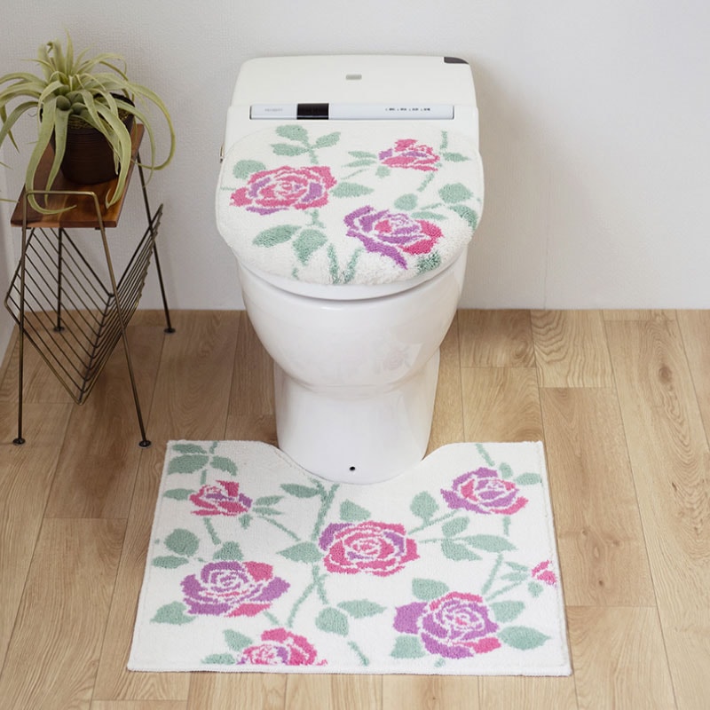 ラルジュルタン グレイス トイレ2点セット トイレマット+兼用フタカバー（普通便座＆温水洗浄・暖房便座兼用） ブラック/アイボリー