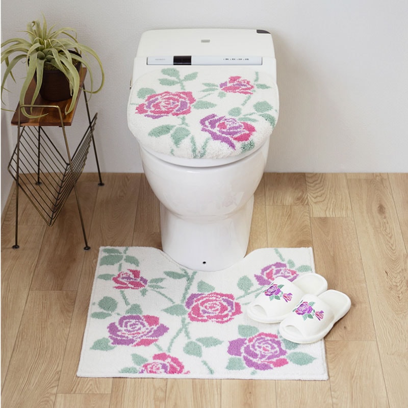 ラルジュルタン グレイス トイレ3点セット トイレマット+兼用フタカバー（普通便座＆温水洗浄・暖房便座兼用）+スリッパ ブラック/アイボリー