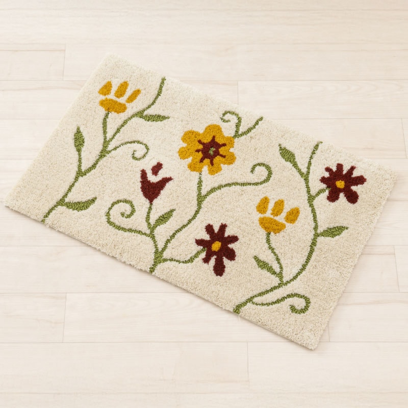 シビラ フラワーガーデン4 インテリアマット 約50×80cm ベージュ