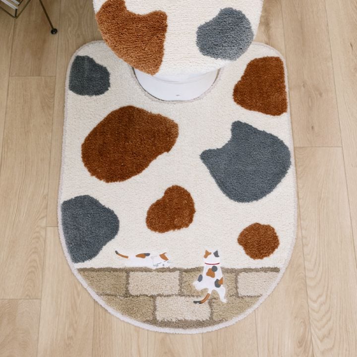 SDS 和にゃんこ ミケ ロングトイレマット 約80×60cm ベージュ 