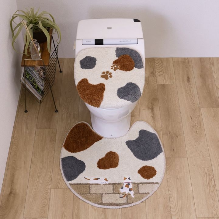 SDS 和にゃんこ ミケ トイレ2点セット トイレマット+兼用フタカバー（普通便座＆温水洗浄・暖房便座兼用） ベージュ