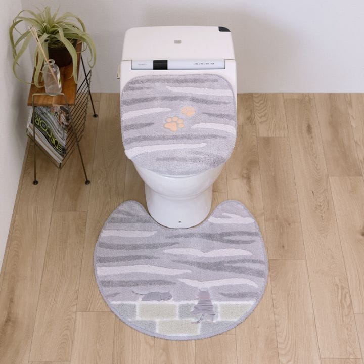 SDS 和にゃんこ サバ トイレ2点セット トイレマット+兼用フタカバー（普通便座＆温水洗浄・暖房便座兼用） グレー